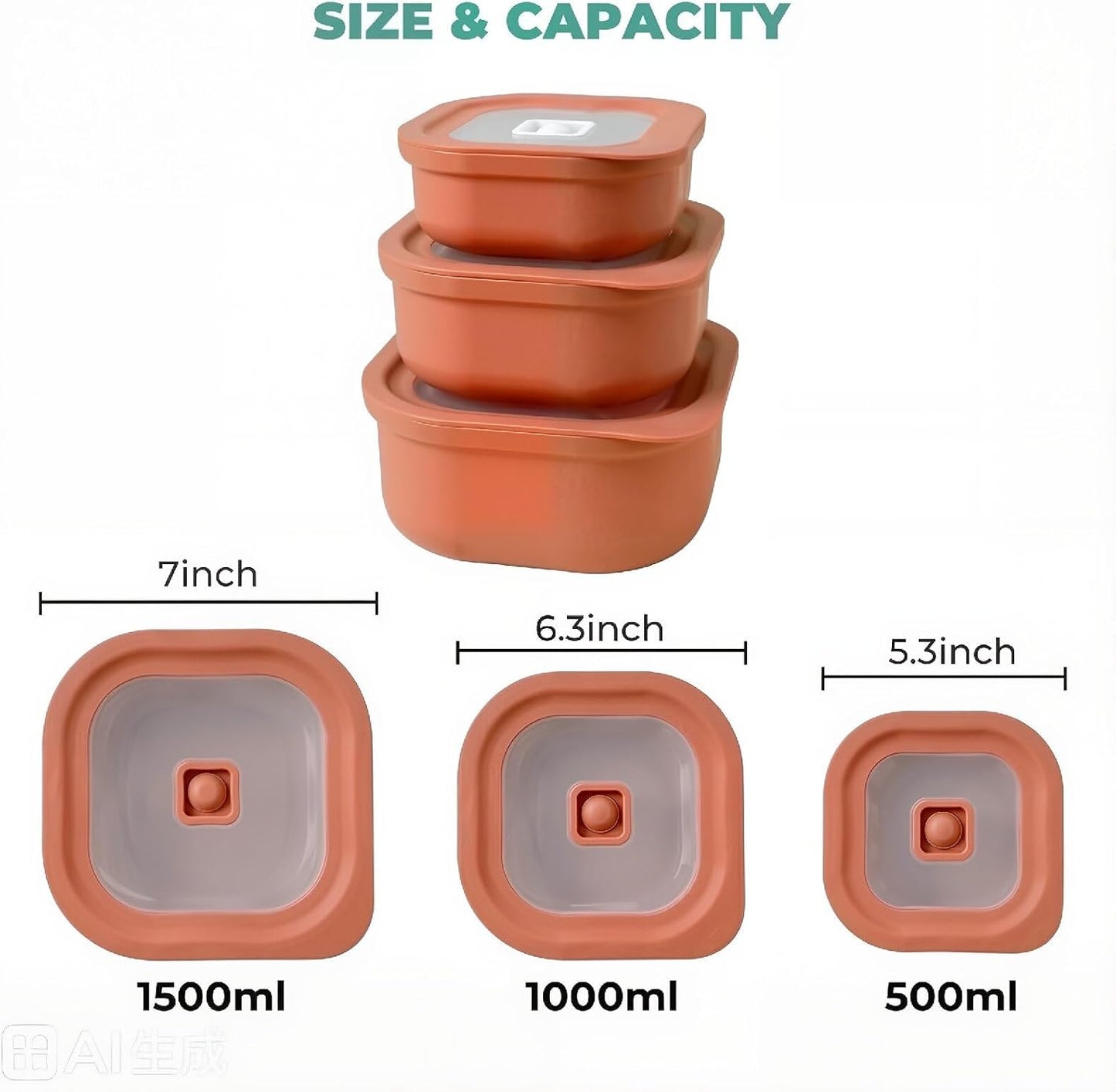 3-Piece Nesting Vented Plastic Food Containers with Lids Airtight Leakproof Meal Prep Containers Set BPA-Free Reusable Silicone Food Containers Lunch Boxes (White)