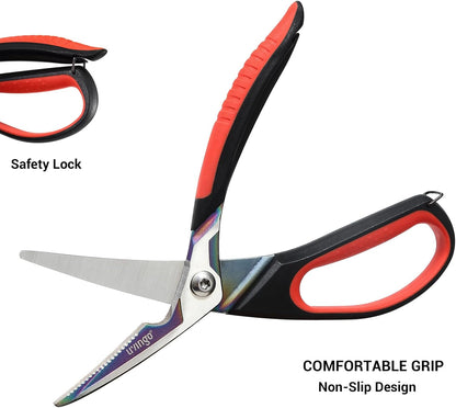 LIVINGO Heavy Duty Kitchen Shears - Titanium Coated Hot Forged Sharp Multipurpose Stainless Steel Utility Shears for Household Culinary Food Cutting Chicken Meat Cooking, Dishwasher Safe, 9.5 Inch