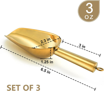 P&P CHEF Ice Scoop Set of 3, Stainless Steel food Scoop, 3+3+3 Oz & Silver