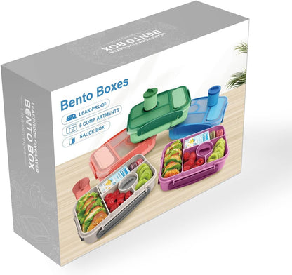 Lunch Box Kids,Bento Box Adult,Lunch Containers for Adults/Kids/Toddler,5 Compartments Bento Lunch Box with Sauce Vontainers,Microwave & Dishwasher & Freezer Safe(Purple)
