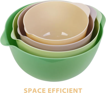 BoxedHome Nesting Plastic Mixing Bowl Set With Pour Spout, Microwave and Dishwasher Safe, BPA free Non-Slip Base, Set of 4 Size 1.7, 2.5, 3.5 and 4.5qt, Great for Prepping, Baking, Cooking (Dark Blue)