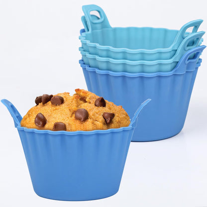 Koluti Nonstick Silicone Muffin Baking Cups Pack of 12, Reusable Cupcake Molds with Double Handle, BPA Free, Mini Round Air Fryer Cupcakes Liner, 3 Colors