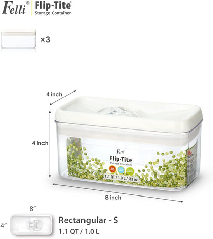 Felli Flip Tite Acrylic Food Storage Container with Lid 6” XL Air Tight Ring Seal Flip Top, Plastic Kitchen Baking Canister for 5 lb Flour Sugar Rice Protein Powder Pantry Organizer (Nest-M, White)