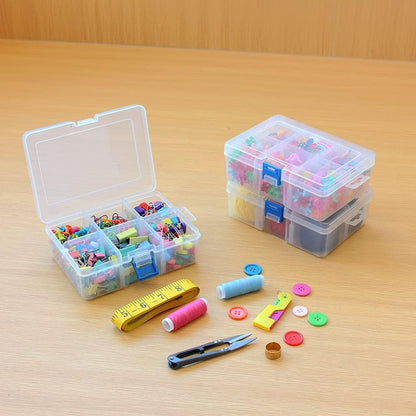 3 Pack Plastic Removable Divider Box and Storage Case for Small Parts, Hardware and Craft, 6 Grids, Clear