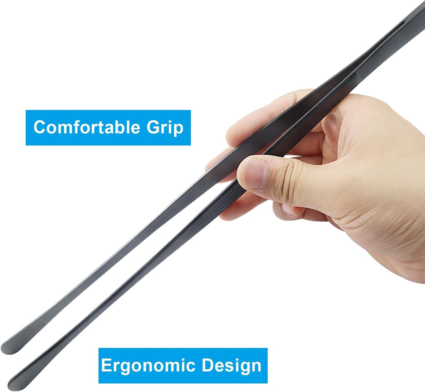 2 Pcs Stainless Steel Tweezers Tongs, 12 Inch Extra-Long Tweezers with Precision Serrated Tips for Kitchen Cooking, Baking, Garden (Rainbow)