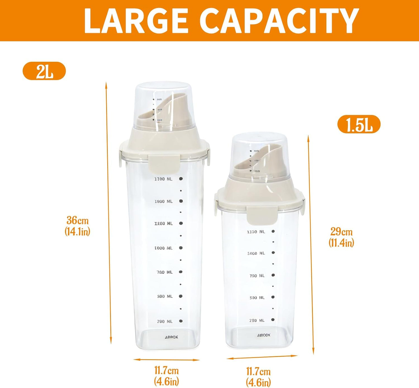 2 Pack Cereal Containers Storage Set, Clear Plastic Airtight Food Storage Containers, Measuring Cup Lids, Ideal for Rice Sugar Pet Food Dispenser, Kitchen Pantry Organizers, BPA Free, 51 oz & 68 oz