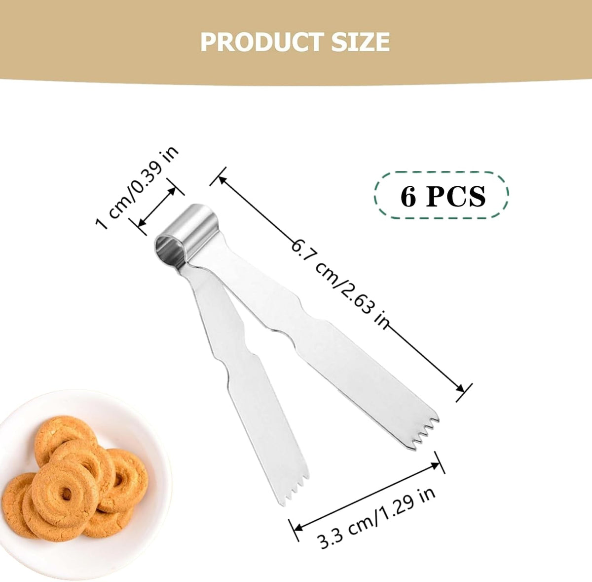 6 PCS Cooking Tweezers Premium Maamoul Tweezers Tongs Stainless Steel Baking Crimper Tool for Decorating and Sealing Cookies, Pie Crusts