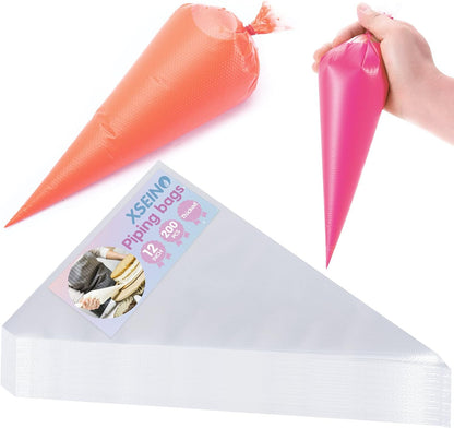 XSEINO Disposable Piping Bags, 12 Inch - Heavy Duty Anti Burst Pastry Bags With Bump Non-slip Design For Icing and Frosting and Cookies Decoration Bags(Thickened)
