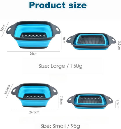 ANIS・KEBBR Foldable Silicone Colander 2 Pack Collapsible Kitchen Drain Basket for Pasta Fruits Veggies