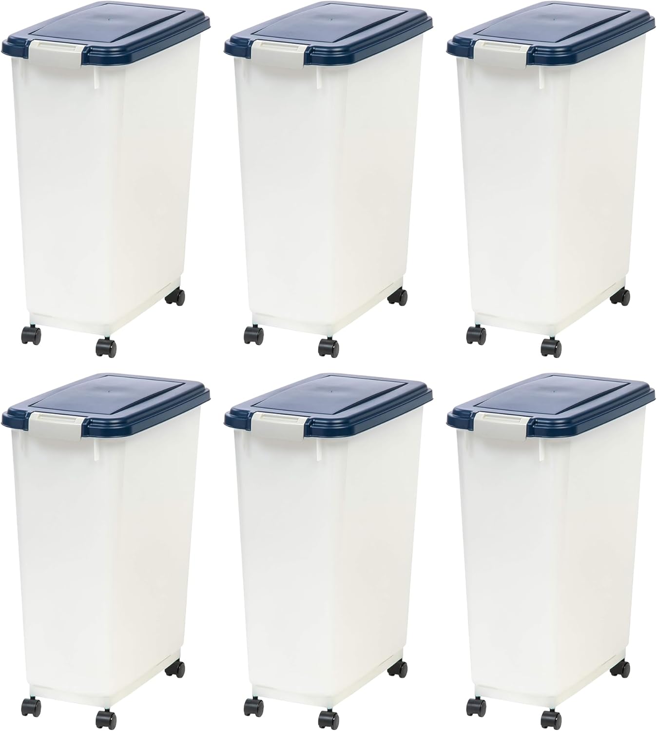 IRIS USA Dog Food Storage Container, 2 Pack, Up to 30 lbs Each, Airtight Seal for Freshness, Wheels for Rolling, Easy One Hand Opening, Made in USA, BPA Free, Clear/Black