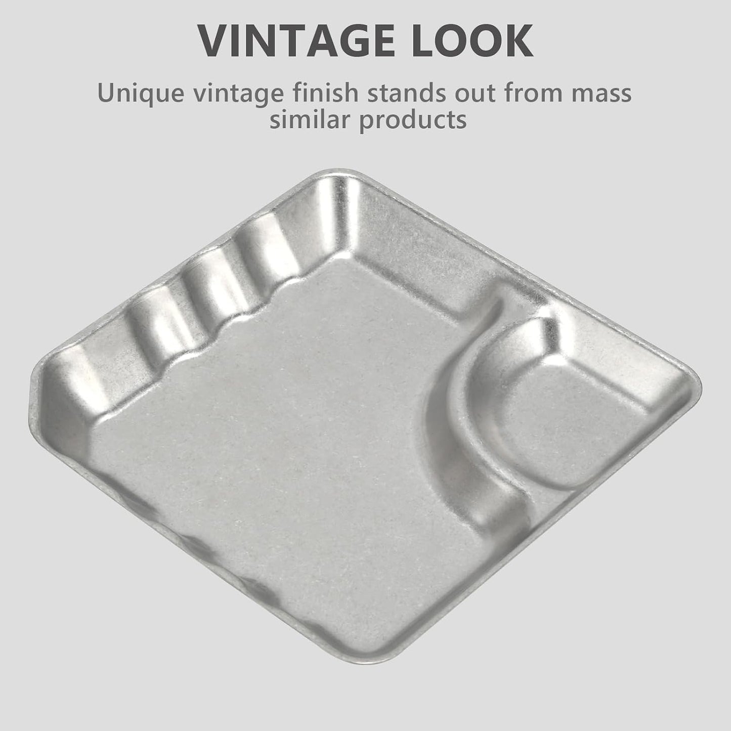 304 Stainless Steel Square 2 Pack Small Snack PlatesChip and Dip Serving Set Small Retro Matte Metal Plates with Dipping Section for Snacks, Dips, Sauces (Square)