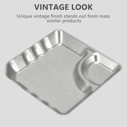 304 Stainless Steel Square 2 Pack Small Snack PlatesChip and Dip Serving Set Small Retro Matte Metal Plates with Dipping Section for Snacks, Dips, Sauces (Square)