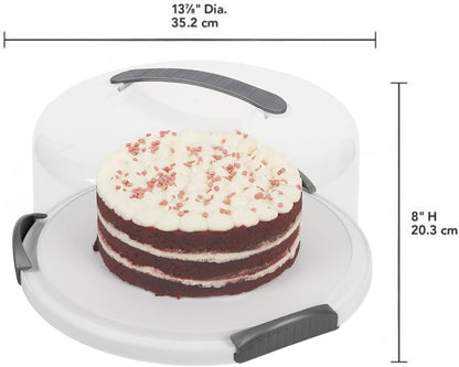 JOEY'Z EXTRA LARGE Cake Carrier - Holds up to 12 Inch 3-Layer Cake - White | Storage Container With Server Plate With Lid/Holder With Lid/Cover Clear Dome - Transports Pies or Other Desserts