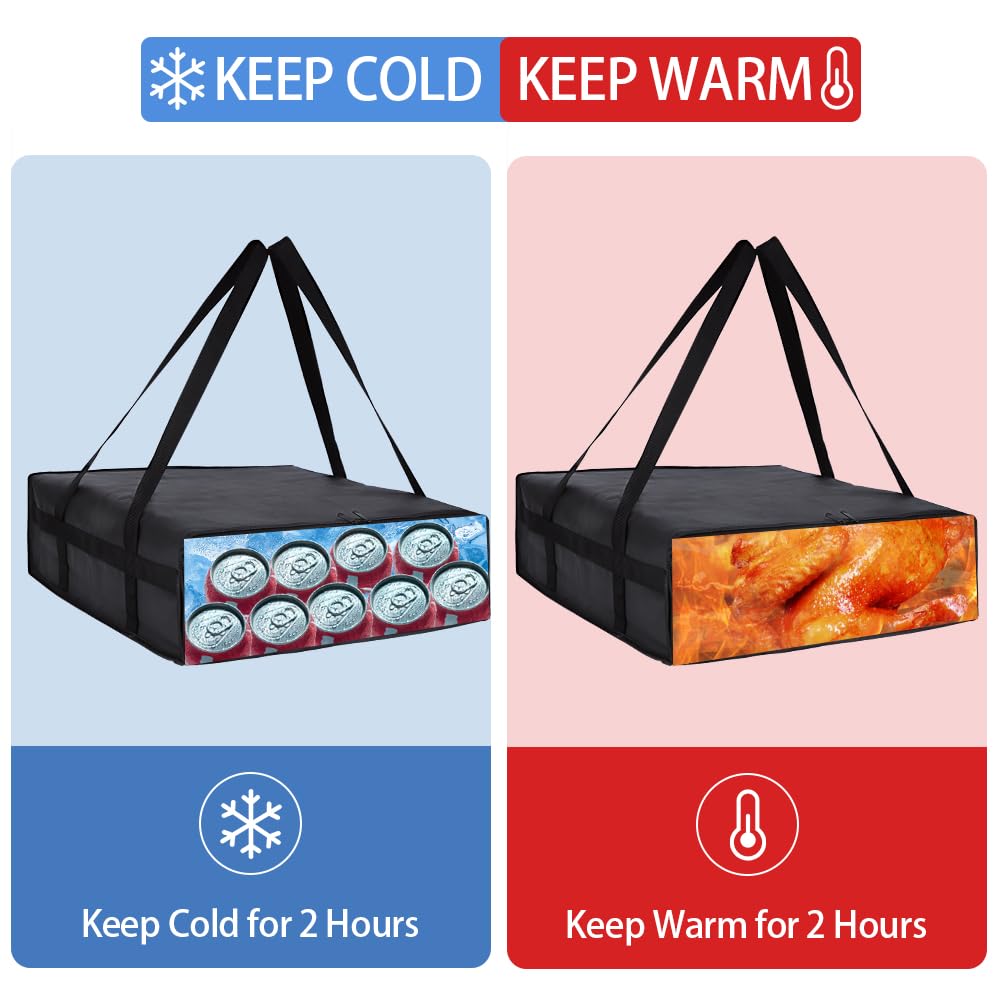 Insulated Food Delivery Bag, XXXL Insulated Reusable Grocery Cooler/Hot Bags, Tote Bag for Shopping/Travel/Doordash, Catering Bag Doordash 22x14x13, Black, 1-Pack