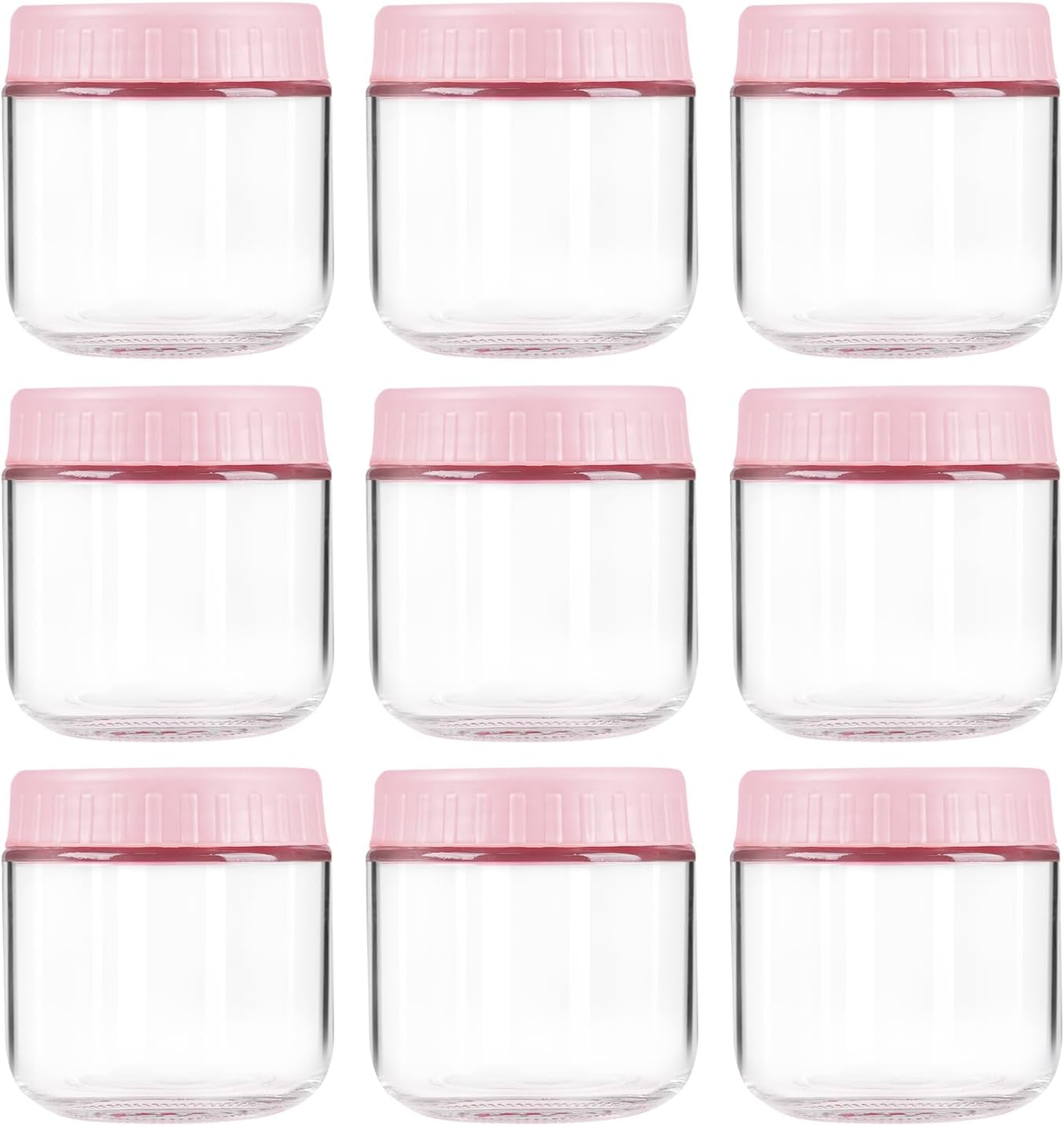 Overnight Oats Containers with Lids, 10oz Wide Mouth Mason Jars with Lids, 9 Pack Glass Jars with Airtight lid for Chia Pudding Yogurt Salad, Meal Prer Oatmeal Jars, Pink