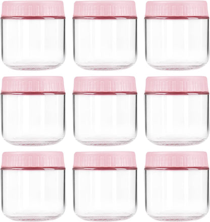 Overnight Oats Containers with Lids, 10oz Wide Mouth Mason Jars with Lids, 9 Pack Glass Jars with Airtight lid for Chia Pudding Yogurt Salad, Meal Prer Oatmeal Jars, Pink