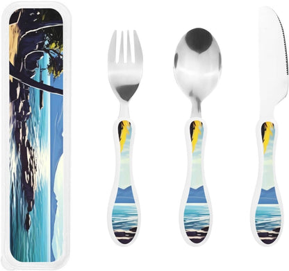 3-Piece Kids Silverware Set With Storage Case, Stainless Steel Reusable Children Safe Knife Spoon Fork Set Samurai Children Flatware Set For Kids Lunch Box