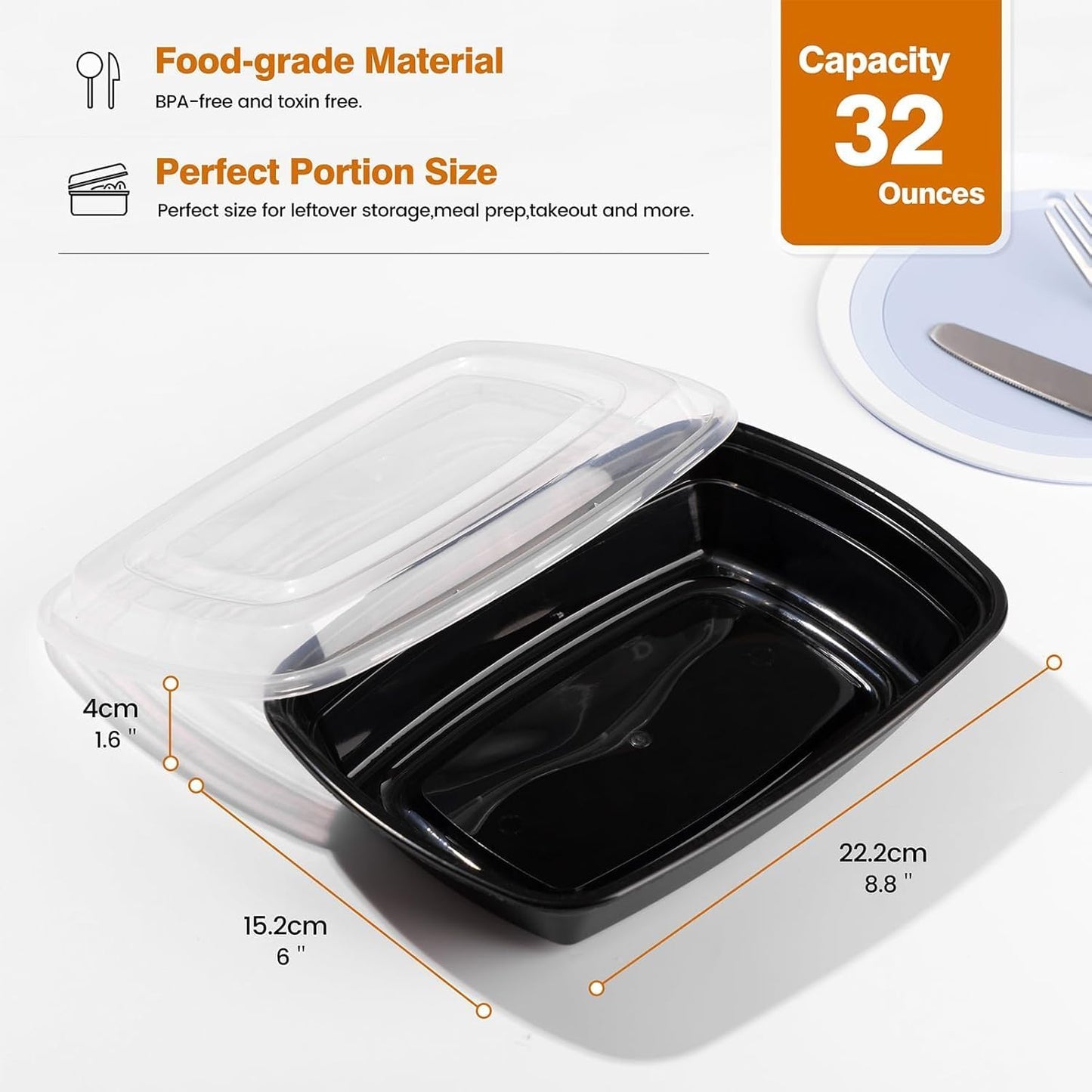 Glotoch 28oz Meal Prep Containers, 10 Pack (20-Piece) Reusable Food Storage Containers with Lids Microwave, Freezer, Dishwasher Safe - Leakproof & BPA Free Durable Plastic Lunch Box To Go Take Out