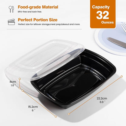 Glotoch 28oz Meal Prep Containers, 10 Pack (20-Piece) Reusable Food Storage Containers with Lids Microwave, Freezer, Dishwasher Safe - Leakproof & BPA Free Durable Plastic Lunch Box To Go Take Out