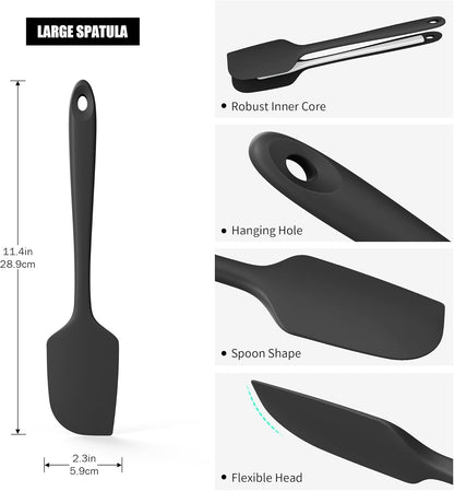 2-Piece Silicone Scraper & Spoon Spatulas: Doosu 600°F Heat Resistant Food Grade BPA Free Rubber Baking Flat Spatula Kitchen Cooking Spoonula for Mixing Scraping Folding Stirring Serving (Aqua Sky)
