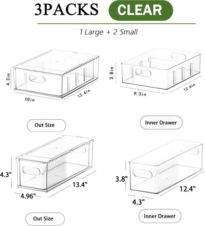 bealy 2 Pack Refrigerator Organizers and Storage, Stackable Clear Pull out Drawer Organizer Bins, BPA-Free Fridge Organizer and Storage for Fruit, Produce, Drink, Snack and Food Storage Containers