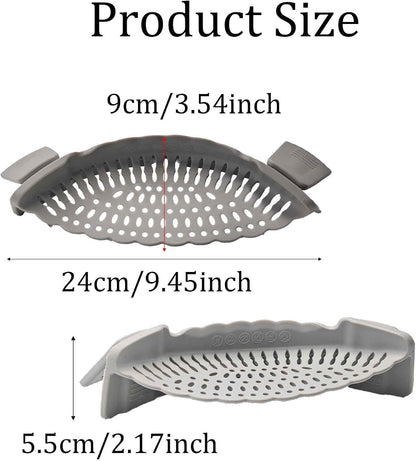 Blue Silicone Clip On Strainer, Universal Pot Colander for Draining Pasta, Vegetables and Kitchen Cooking