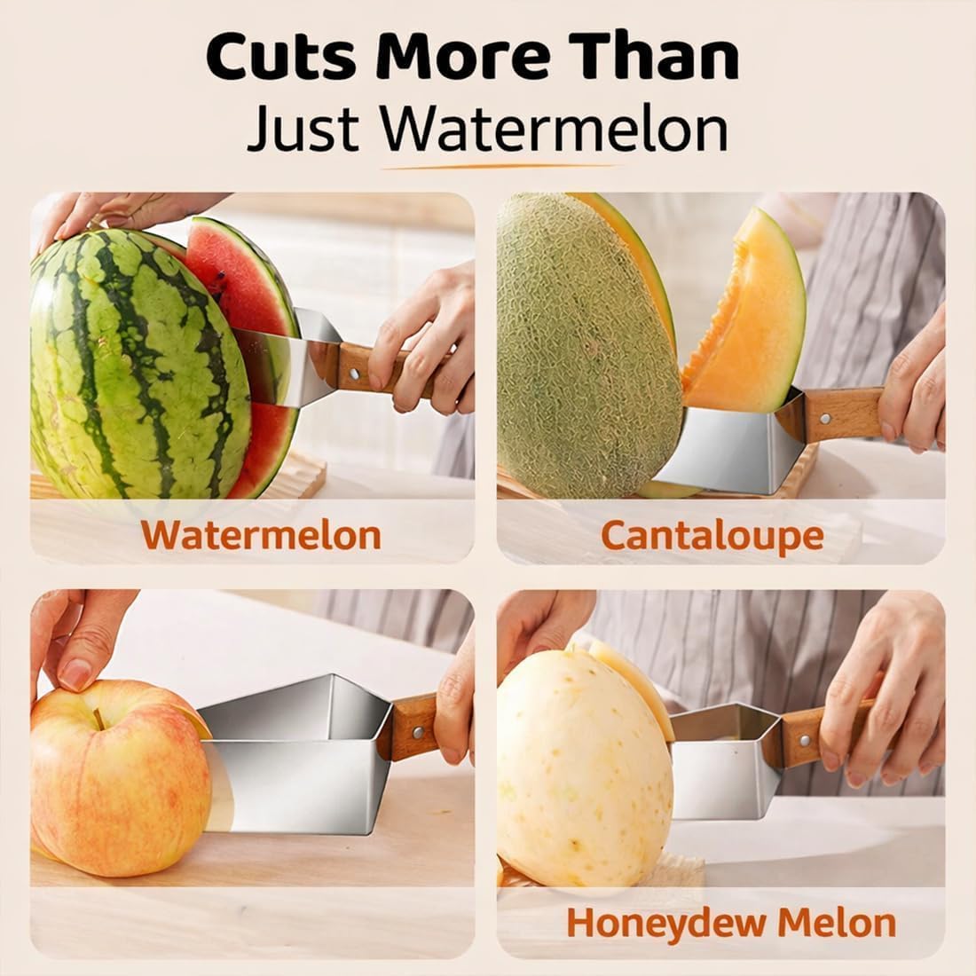 Upgrade Large Triangle Watermelon Cutter Stainless Steel Melon Slicer 2026 NEW Portable Watermelon Cutter with Wooden Handle, Fruitcutter Kitchen Gadgets for Watermelon Melon Apple Pineapple (#)