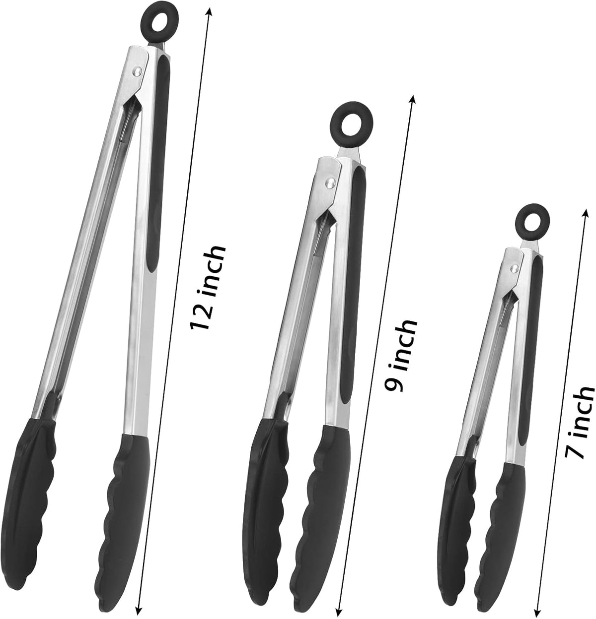 Serving Tongs Kitchen Tongs - Heat Resistant, Premium Stainless Steel Locking Cooking Tongs with Silicone Tips, Non-Slip Food Tongs for Cooking, Heavy Duty, Non-Stick (7 Inch)