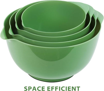 BoxedHome Nesting Plastic Mixing Bowl Set With Pour Spout, Microwave and Dishwasher Safe, BPA free Non-Slip Base, Set of 4 Size 1.7, 2.5, 3.5 and 4.5qt, Great for Prepping, Baking, Cooking (Dark Blue)