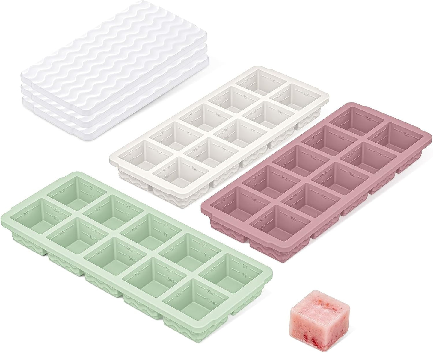 3-Pack Silicone Freezer Trays with Lid,2 Large 2-Cup(500ml)&4 Medium 1-Cup(250ml)&6 Small 1/2-Cup(125ml) Soup Freezer Container Molds,Ice Cube Tray For Meal Prep&Freezing Soup,Stews,Sauces