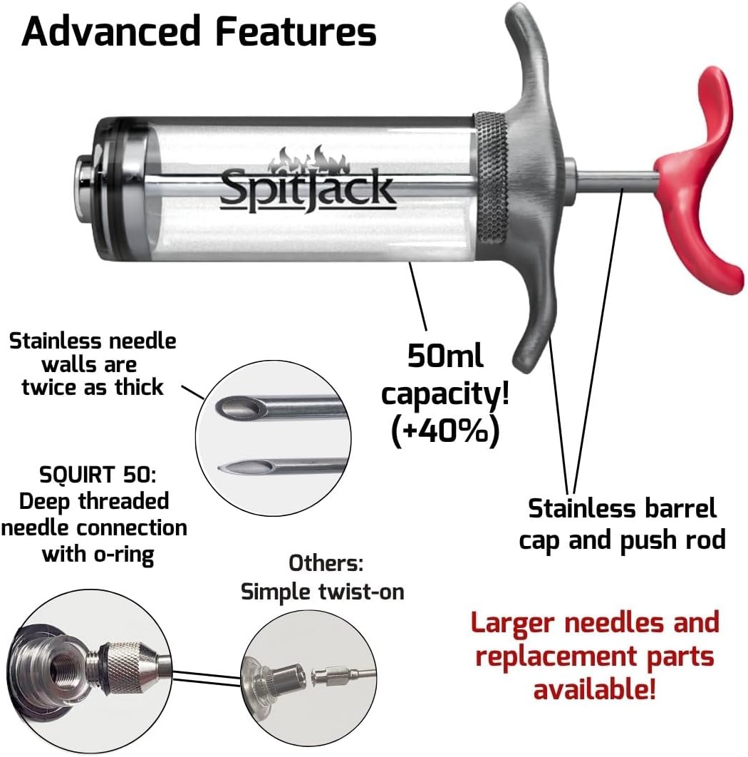SpitJack SQUIRT 50 BBQ Marinade Syringe Injector, 50ml, 2 Needles, MJ160