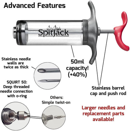 SpitJack SQUIRT 50 BBQ Marinade Syringe Injector, 50ml, 2 Needles, MJ160