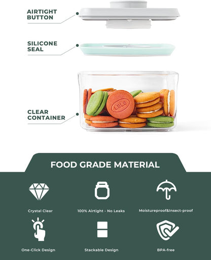 Airtight Food Storage Containers, 4-Piece Set, 1.3-3.5 Qt, Pop-Top Lids | Clear Stackable Pantry Jars for Flour, Sugar, Cereal, Oats, Pasta, Snacks, Baking Ingredients and Small Kitchen Organization