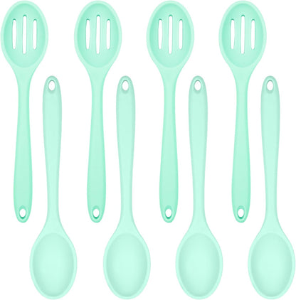 ELANE 8 Pcs Silicone Cooking Utensils Set,Silicone Serving Spoons Cooking Spoons for Nonstick Cookware for Kitchen Salads