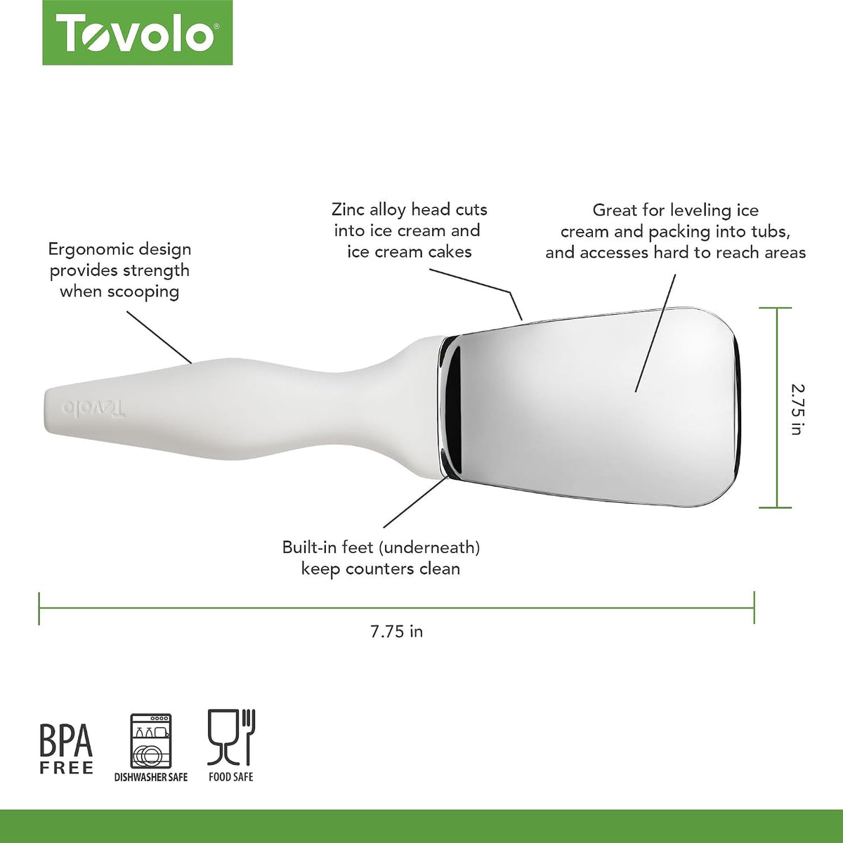 Tovolo Ice Cream Scoop Stratus Blue Dishwasher Safe Heavy Duty Ice Cream Scooper with Elevated Tilt Up Design, Heat Retaining Ice Cream Scoops with Non Slip Handle for Cookie Dough, Gelato, Sorbet