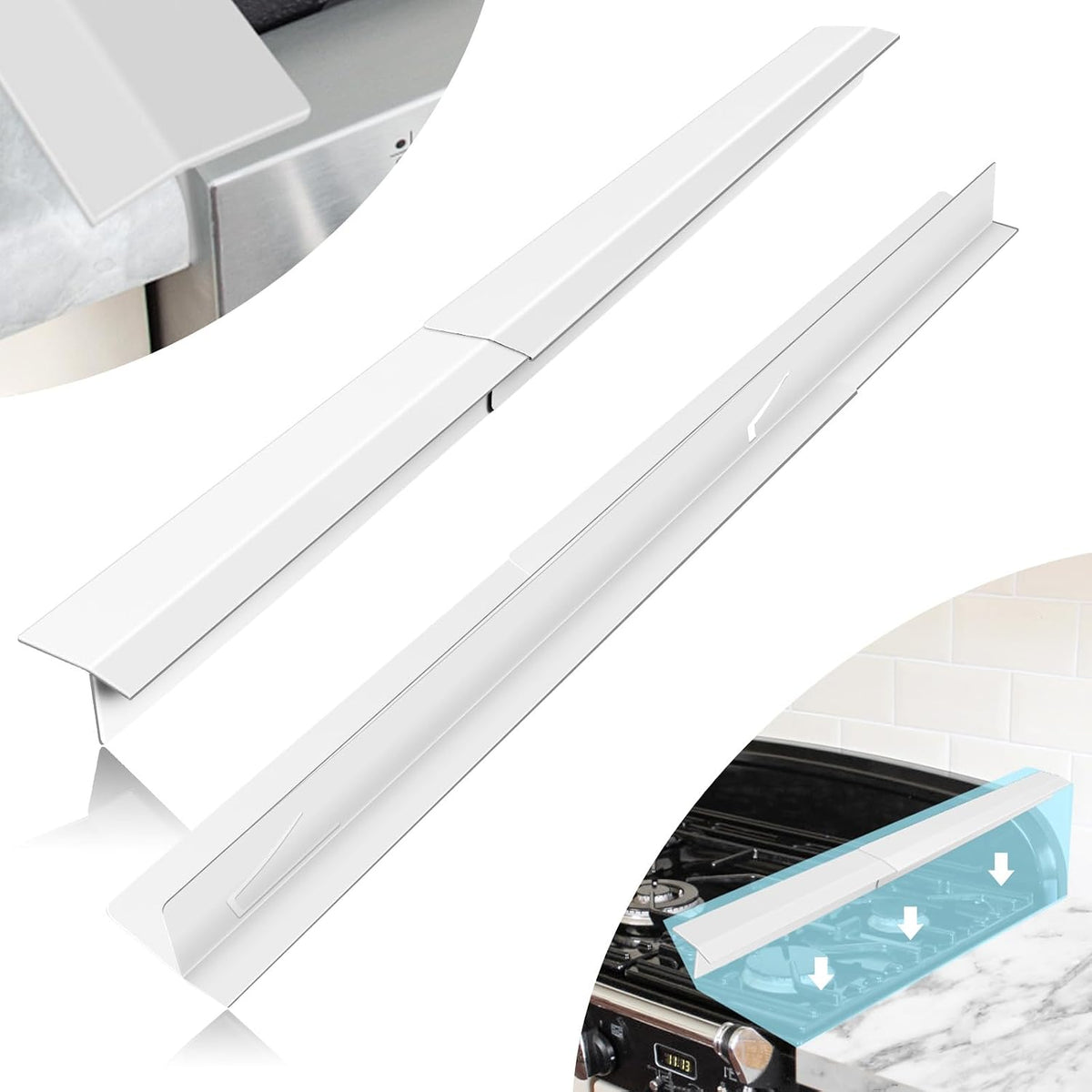 2PCS Kitchen Stove Counter Gap Covers Stainless Steel (13.8"-27.5" Silver)