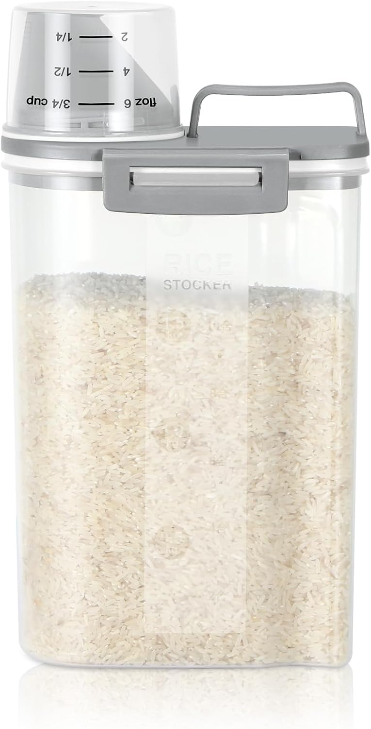 TBMax Rice Storage Container 2 Pack, Plastic Kitchen Pantry Food Storage Container with Cup, Small Pet Dog Cat Food Container Dispenser