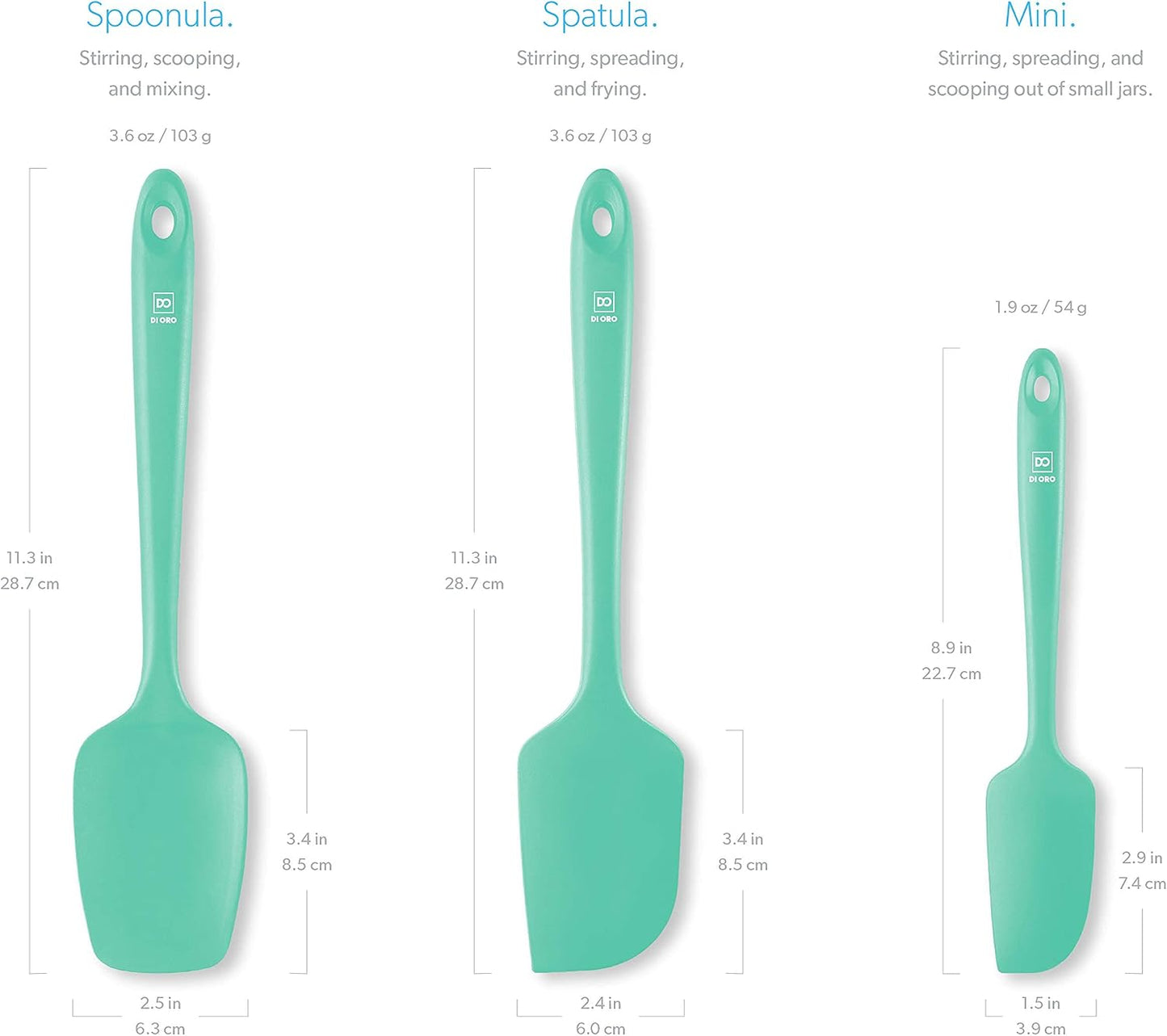 DI ORO Silicone Spatula Set - Rubber Kitchen Spatulas for Baking, Cooking, & Mixing - 600°F Heat-Resistant & BPA Free Silicone Scraper Spatulas for Nonstick Cookware - Dishwasher Safe (3pc, Black)