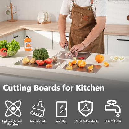 Honeycomb Stainless Steel Cutting Boards 3-Piece Set - Non-Slip Design Reduces Scratches, Perfect for Meat, Veggies & Fruits (3 Sizes, Dishwasher Safe)