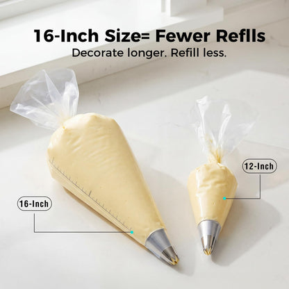 16-Inch Heavy-Duty Disposable Piping Bags, 200 Pack – Extra Thick Smooth Pastry Bags with Easy-Pull Dispenser Box for Cake Decorating, Buttercream Frosting, Cookie Icing & Baking Supplies