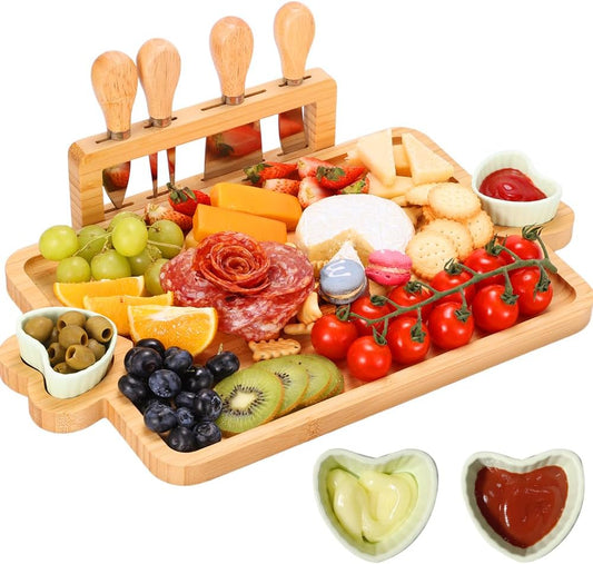 Charcuterie Boards Gift Set: Bamboo Charcuterie Cheese Board - Unique for Mom - House Warming Gifts New Home, Bridal Shower Wedding Gifts for Couple