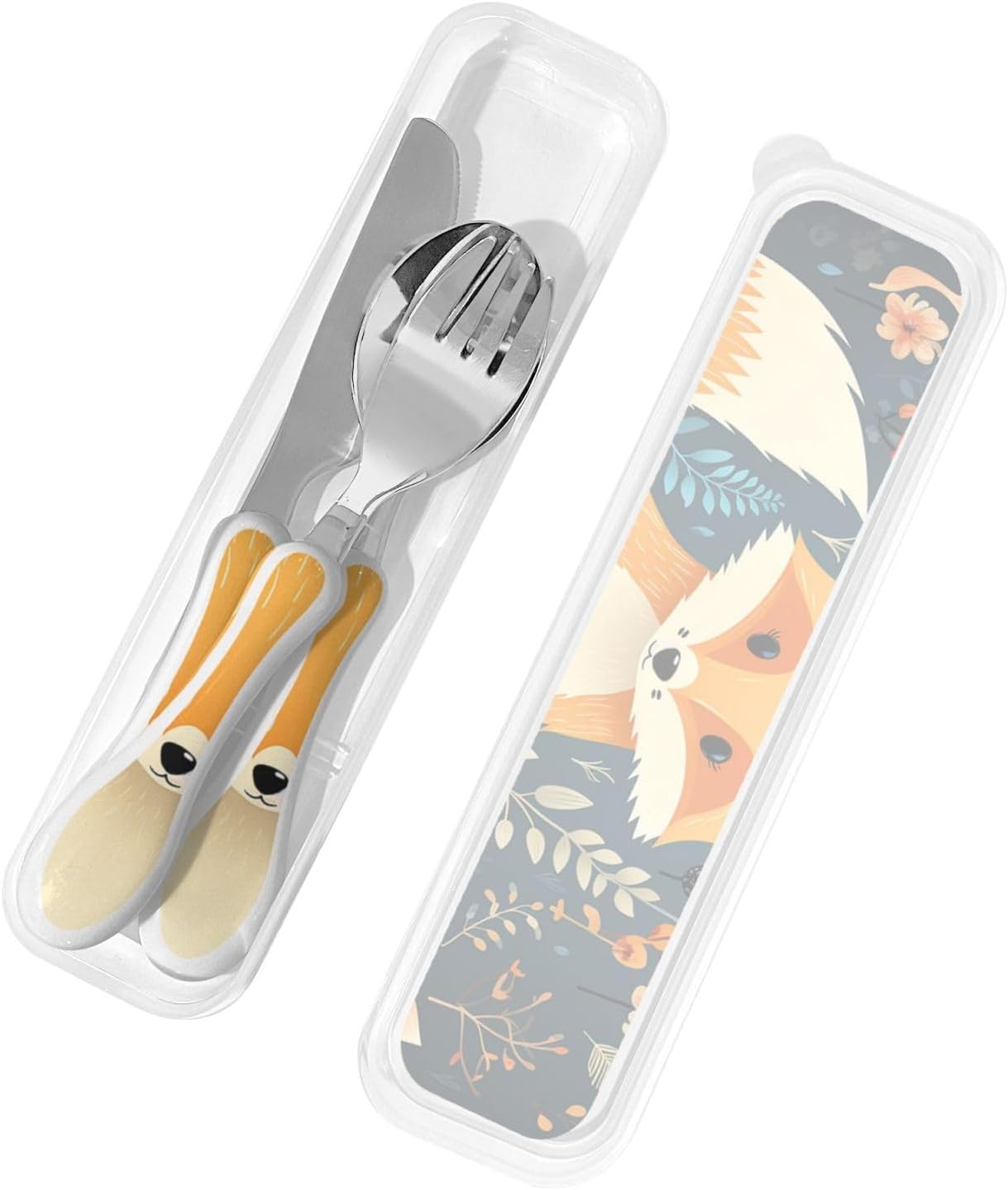 3-Piece Kids Silverware Set With Storage Case, Stainless Steel Reusable Children Safe Knife Spoon Fork Set Blue Active Girl Running Sunset Children Flatware Set For Kids Lunch Box - Colors B