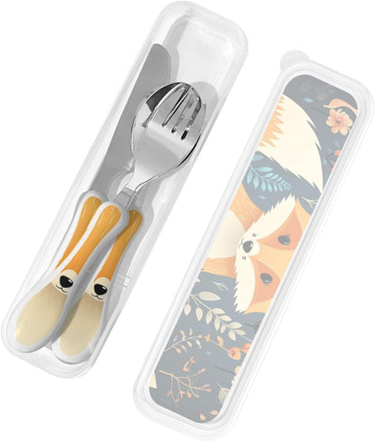 3-Piece Kids Silverware Set With Storage Case, Stainless Steel Reusable Children Safe Knife Spoon Fork Set Blue Active Girl Running Sunset Children Flatware Set For Kids Lunch Box - Colors B