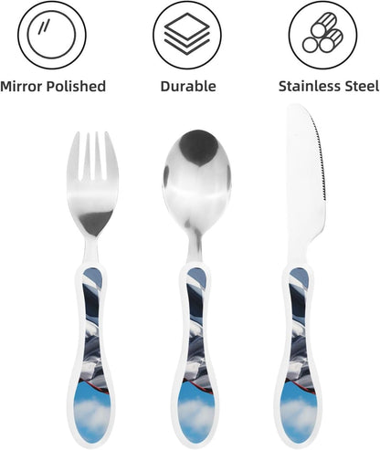 3-Piece Kids Silverware Set With Storage Case, Stainless Steel Reusable Children Safe Knife Spoon Fork Set Classy Flowers Children Flatware Set For Kids Lunch Box