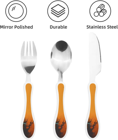 3-Piece Kids Silverware Set With Storage Case, Stainless Steel Reusable Children Safe Knife Spoon Fork Set Insects Love Children Flatware Set For Kids Lunch Box