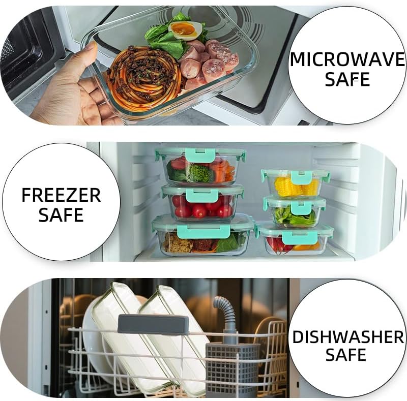 12 Pack Glass Storage Containers Transparent, Stackable Design Meal Prep Containers for Food Storage, Home, Kitchen & Pantry Organization, Microwave/Freezer/Dishwasher Safe