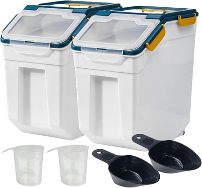 Saim Flour Storage Container Bin 25lbs (2 Pack), BPA Free Rice & Food Dispenser with Lid, Measuring Cup & Scoop - Kitchen Pantry Organizer for Grain, Cereal, Dog Food, Baking Supplies - Dark Blue
