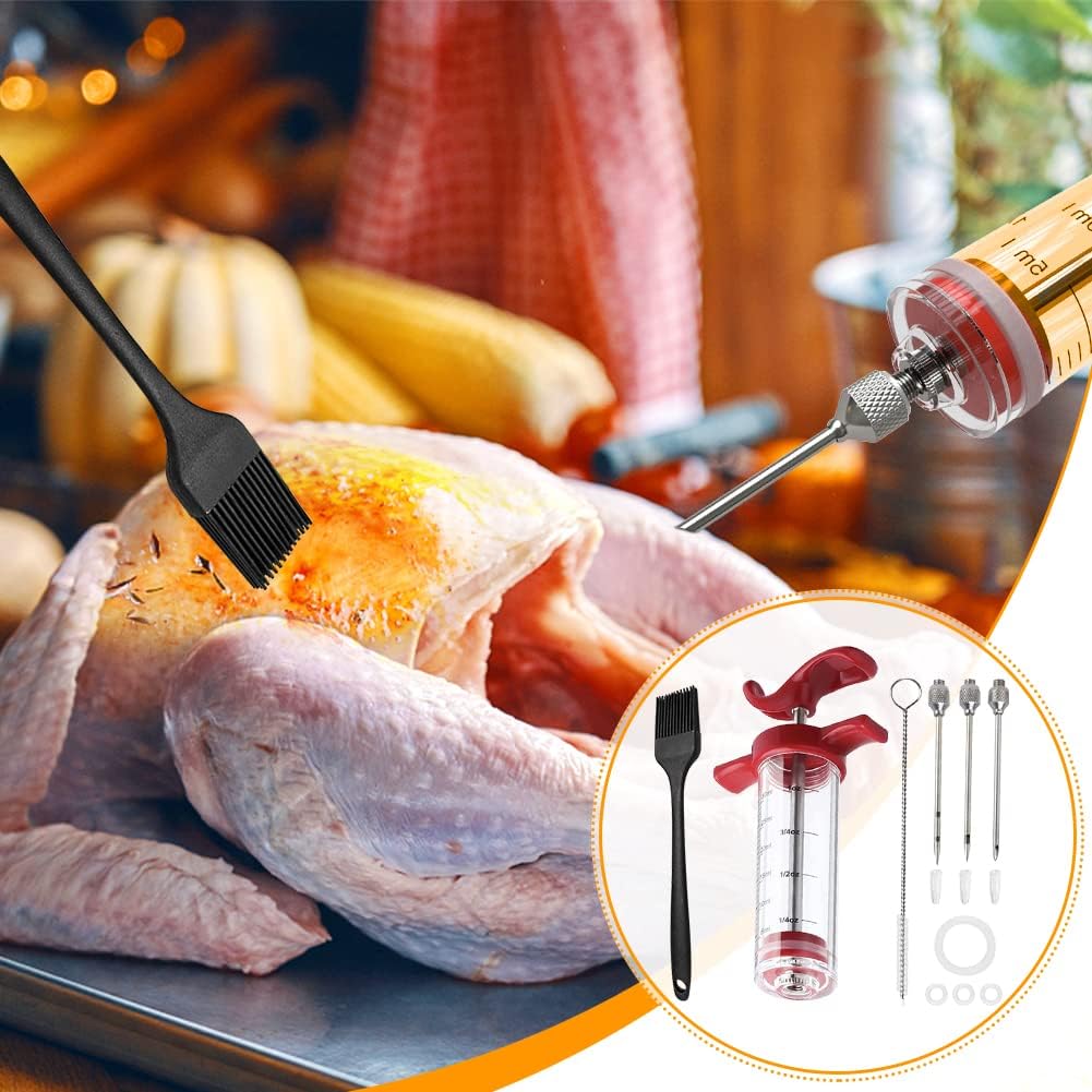 Meat Injector Syringe Kit With 3 Needles And Cleaning Brush