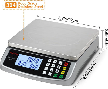 Large Digital Kitchen Scale 30KG Commercial Food Scale 66LB for Baking Bread Meat Stainless Steel Price Computing Scale LCD Display,Prep Counting Scale for Parts and Coins Adapter Included