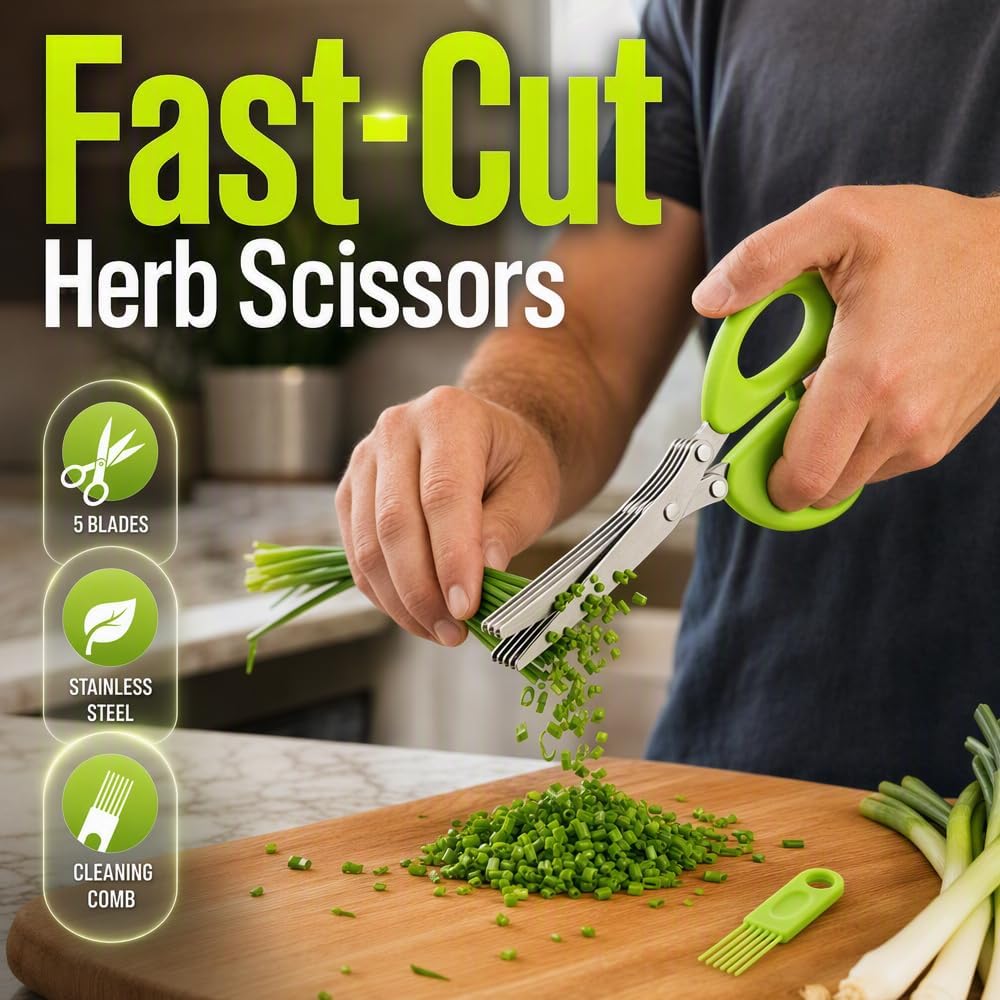 5-Blade Stainless Steel Herb Scissors for Chopping Basil,Chive,Parsley，Mix